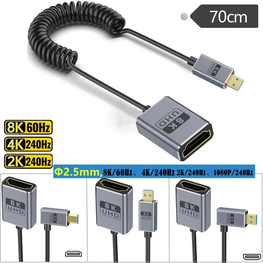 Coaxial HDMI-Compatible HDMI Micro HDMI Mini HDMI 2.1 Cable Ultra High Speed 48Gbps 2.5mm 8K@60Hz 4K@240Hz, Dynamic HDR eARC