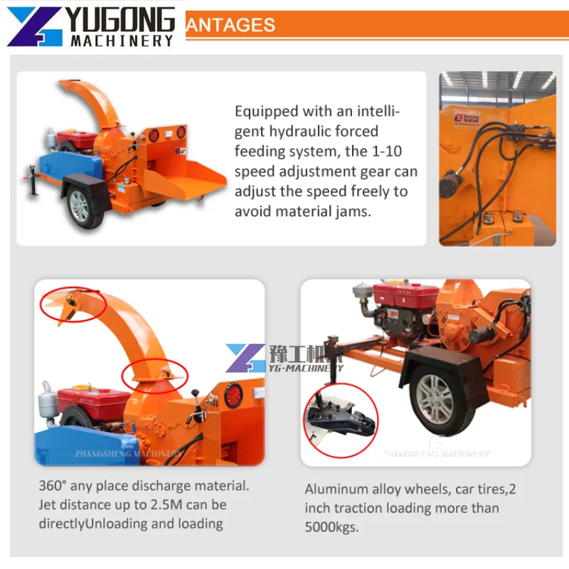 Mobile Diesel Powered Auto Hydraulic Forced Feeding Forestry Log Tree Branch Storm Waste Shredder Drum Wood Chipper Machine