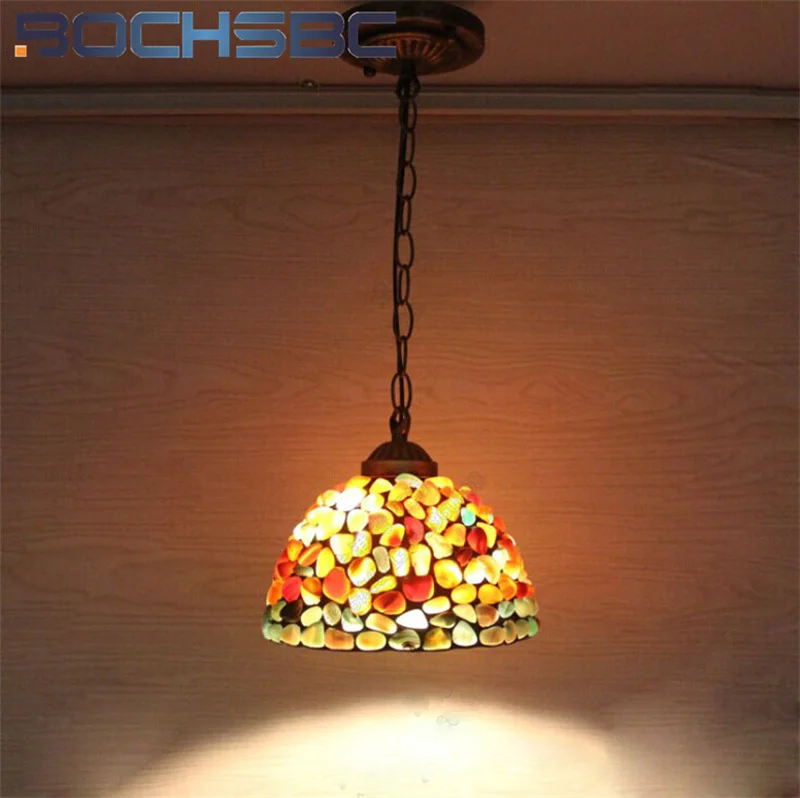 BOCHSBC Tiffany style Stained glass American vintage agate inverted pendant light Dining Room Living Room Bedroom Cafe LED decor