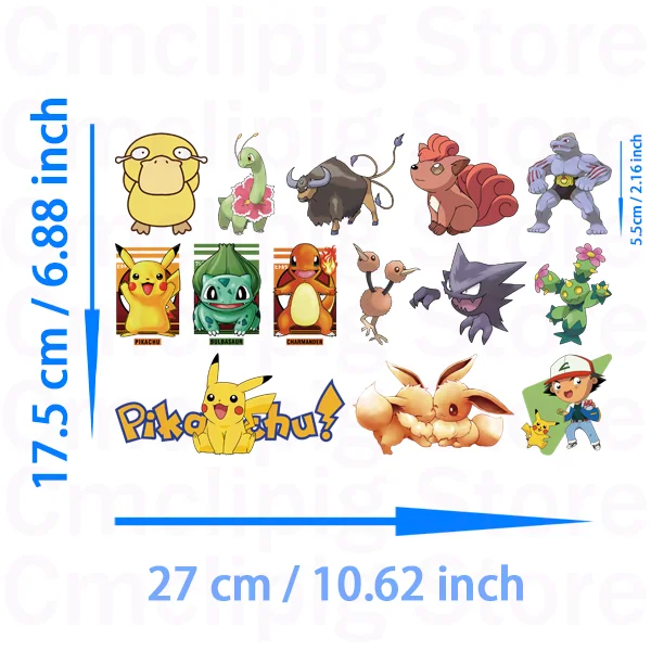 Pegatinas de vinilo de Pikachu y Psyduck para planchar, parches de ropa, tamaño pequeño, Anime Kawaii, para niños