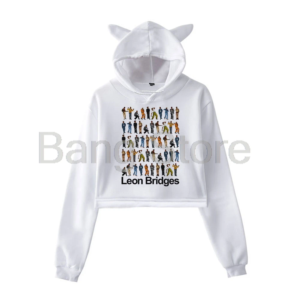 Leon Bridges Evolution of LB Cat Ear Hoodie Women Long Sleeve Sweatshirts Casual Streetwear Crop Tops