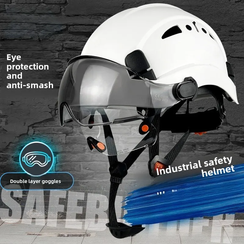 خوذة أمان البناء CE مع قناع مدمج في نظارات لمهندس ABS قبعة صلبة ANSI غطاء العمل الصناعي حماية الرأس جديد #2