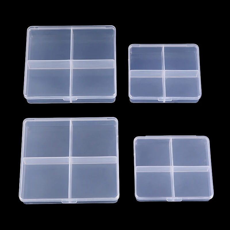 Fixed 4 Compartments Transparent Plastic Box with Lid Fishing Gear Nail Art Accessories Packaging Box Portable Jewelry Box