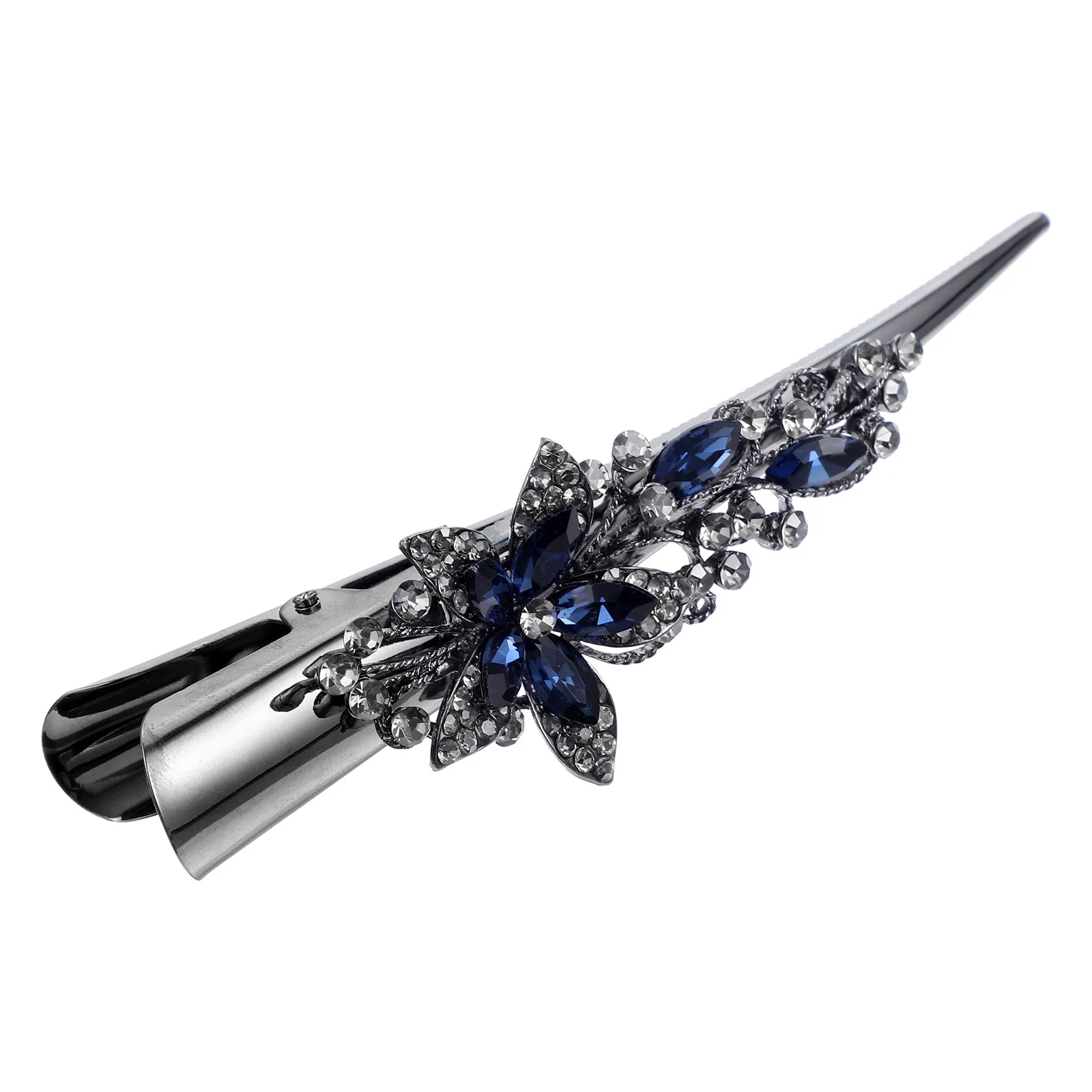 Clips for Hair Retro Large Rhinestone Metal Horn Headband Crystal Hairpin Pointed Beak (dark Blue) Alligator Bling