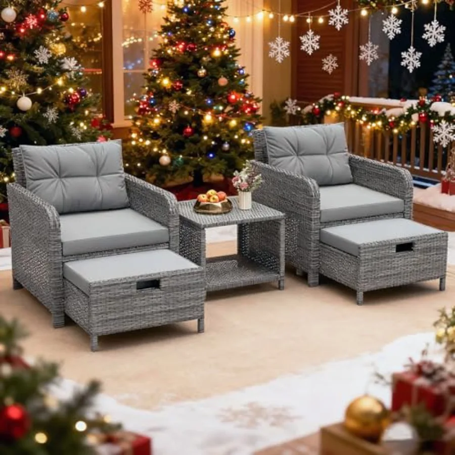 

5 Pieces Patio Furniture Set Hand-Woven Rattan Patio Conversation Set with Soft Cushions and Coffee Table Outdoor Chairs with H