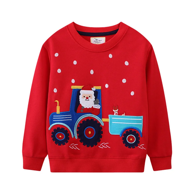 Jumping Meters 2-7T Christmas Applique Boys Sweatshirts Clothes Long Sleeve Baby Hooded Sport Shirts Autumn Pullover Shirts