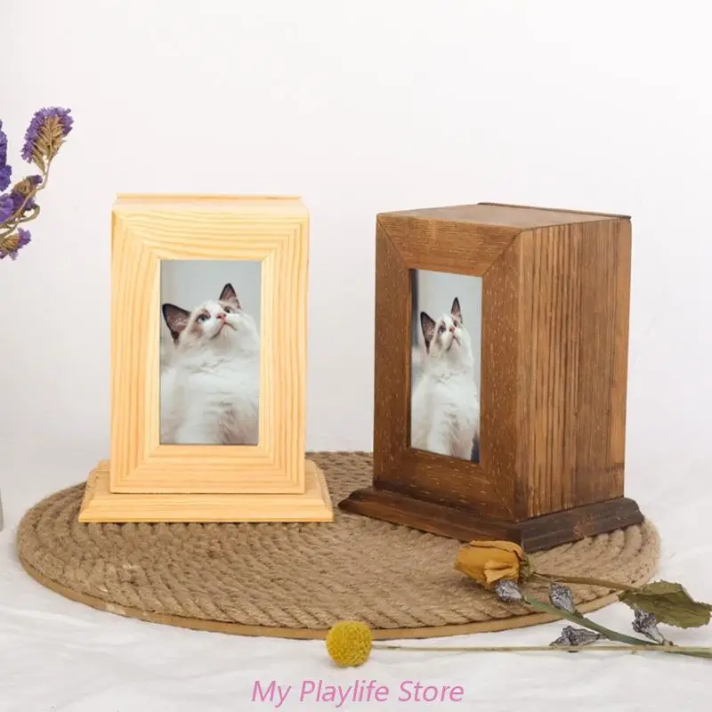 Urne en bois pour animaux de compagnie avec cadre photo, souvenir de chien mis en œuvre, sympathie du chien ou du chat, photo décédée, ornements commémoratifs