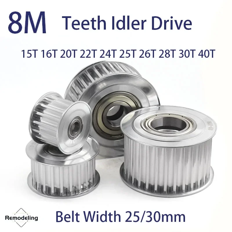 1Pcs 8M Teeth Idler Drive Timing Pulley 15T - 40T Bore 5mm - 30mm Belt Width 25/30mm 8M Aluminum Alloy Transmission Belt Pulley