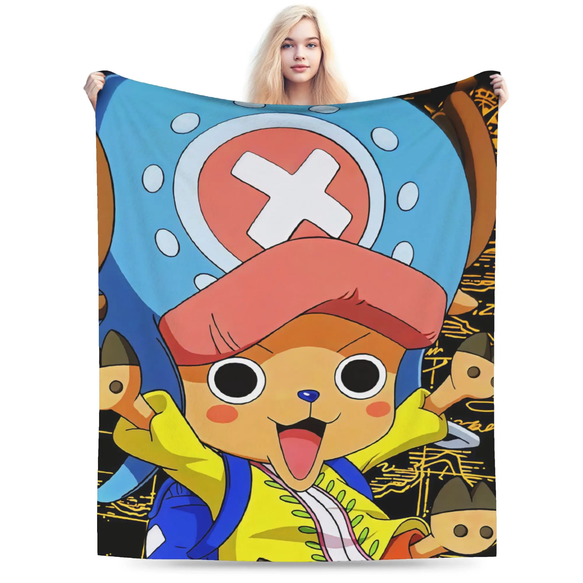 

One Piece Tony Tony Chopper Anime Blankets Fleece Printed Portable Warm Throw Blanket for Home Couch Plush Thin Quilt