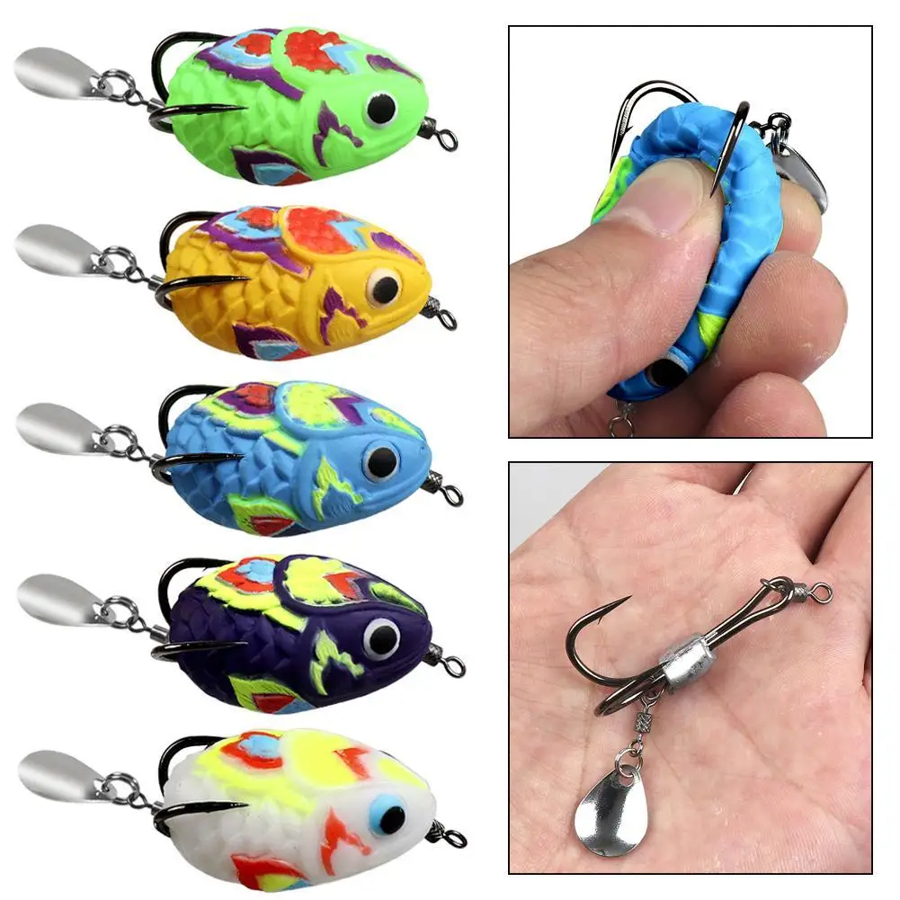 1PCS Frog Fishing Lures 4.5CM 11G Silicone Bait With Spoon Double Hooks Top Water Soft Plastic Frog Bait Soft Jump Frog Baits