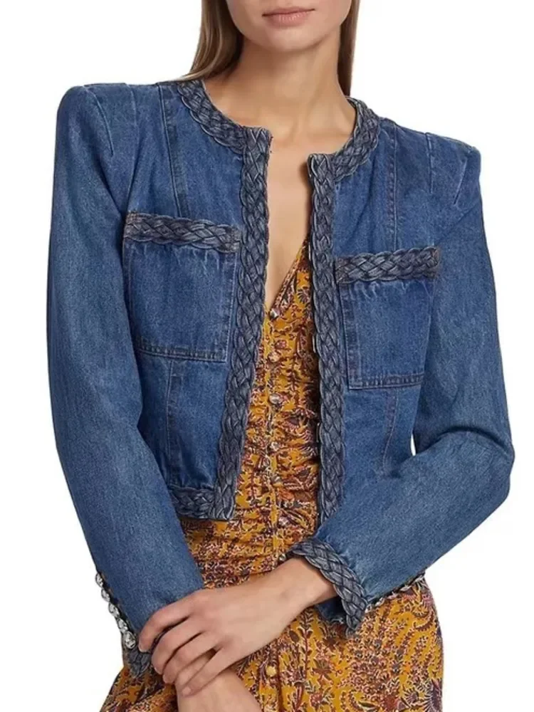 

Collar Long Sleeve Denim Blue Single Breasted Coats For Women 2024 Autumn Fashion Female New Y2k Clothing TH5736