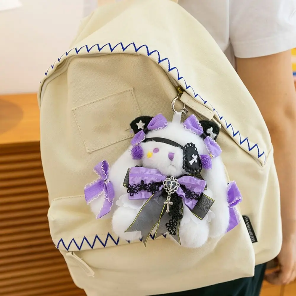 Abito da principessa con perle Portachiavi con coniglio di peluche Portachiavi con bambola di coniglio morbido farcito Cartone animato Kawaii Ciondolo con orecchio cadente