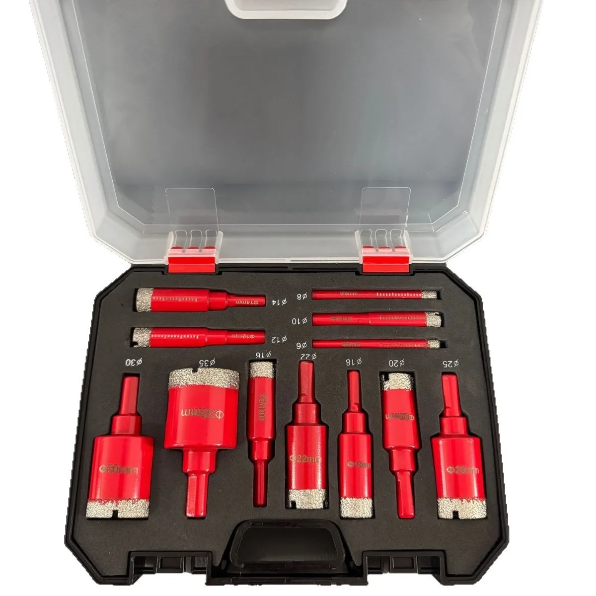 Brazed Hole Opener Suit 12-piece Red Tem 6-35mm Marble Tile Glass Dry Drilling Bit