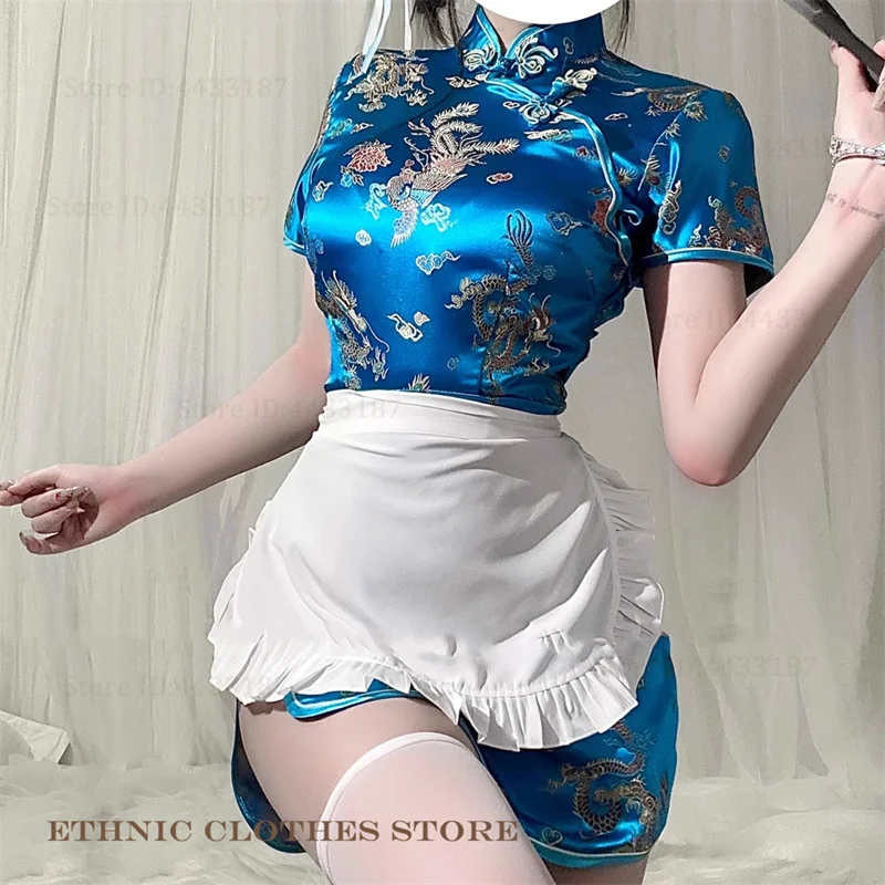 

Traditional Chinese Dress Sexy Slim Qipao Classic Jacquard Dragon Phoenix Cheongsam Anime Cosplay Costumes Girl Y2K Vestidos 6XL