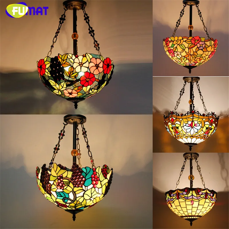 FUMAT Stained Glass Pendant Lamp Retro 16