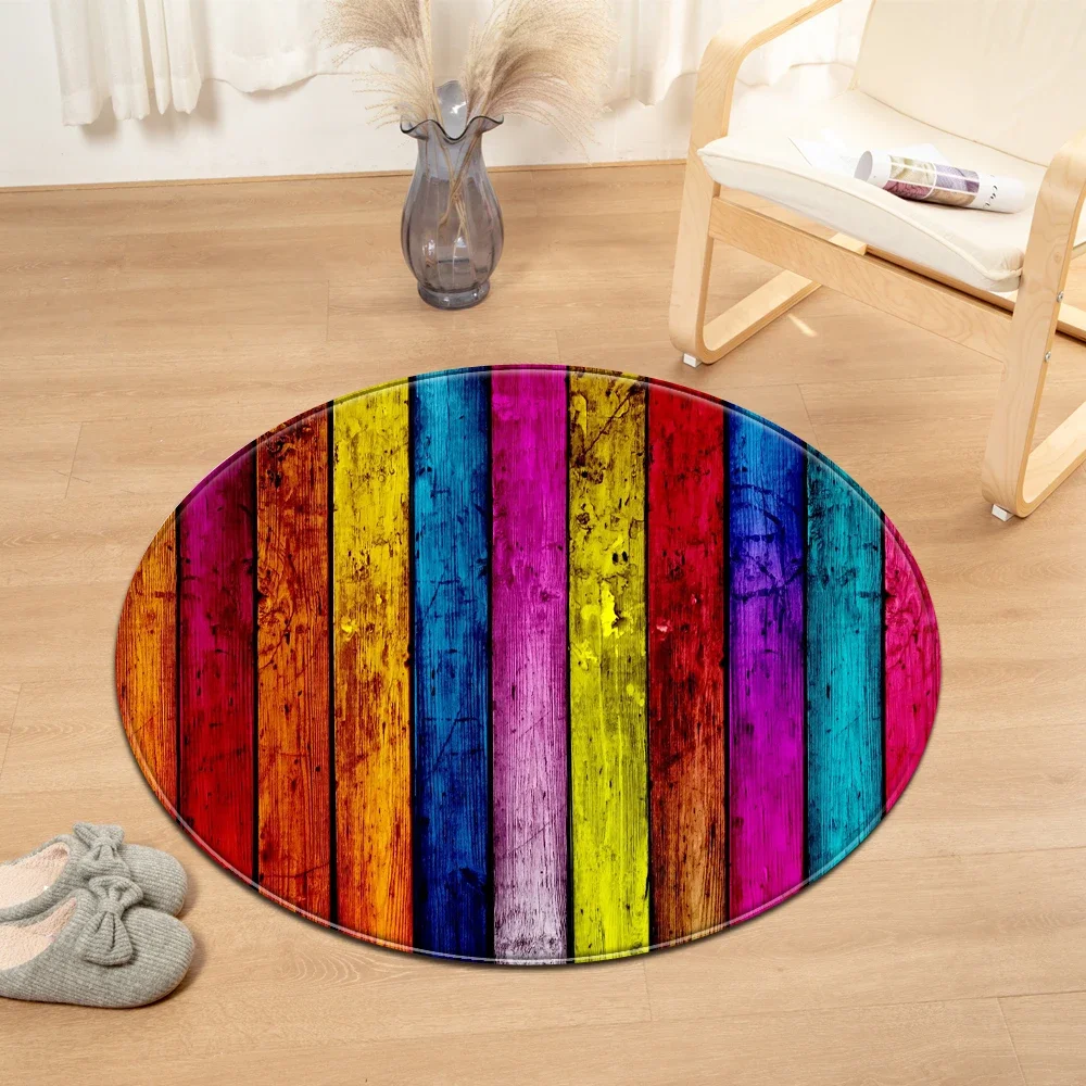 Wood Grain Round Carpet Computer Chair Cushion Kids Room Bedroom Rug Living Room 3D pattern Decorative Floor Soft Bedside Mat