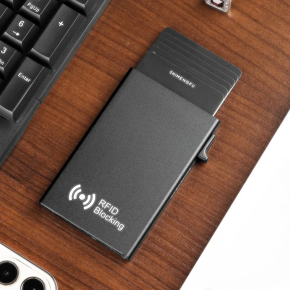 

SHIMENGFU Тонкий RFID-держатель для карт, алюминиевый металлический корпус, мини-обложка для кредитных карт, кошелек, маленькая сумка для денег, мужской кошелек, стиль 2025