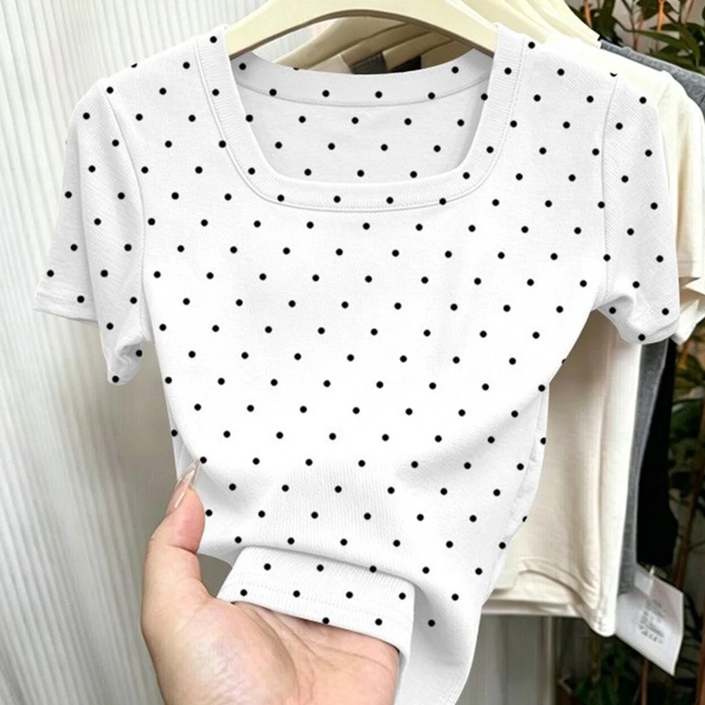 Women Casual Summer Tops Women Tops Female Summer Casual Blouse Green Women Polka Dot Tops 95 Polyester 5 Spandex