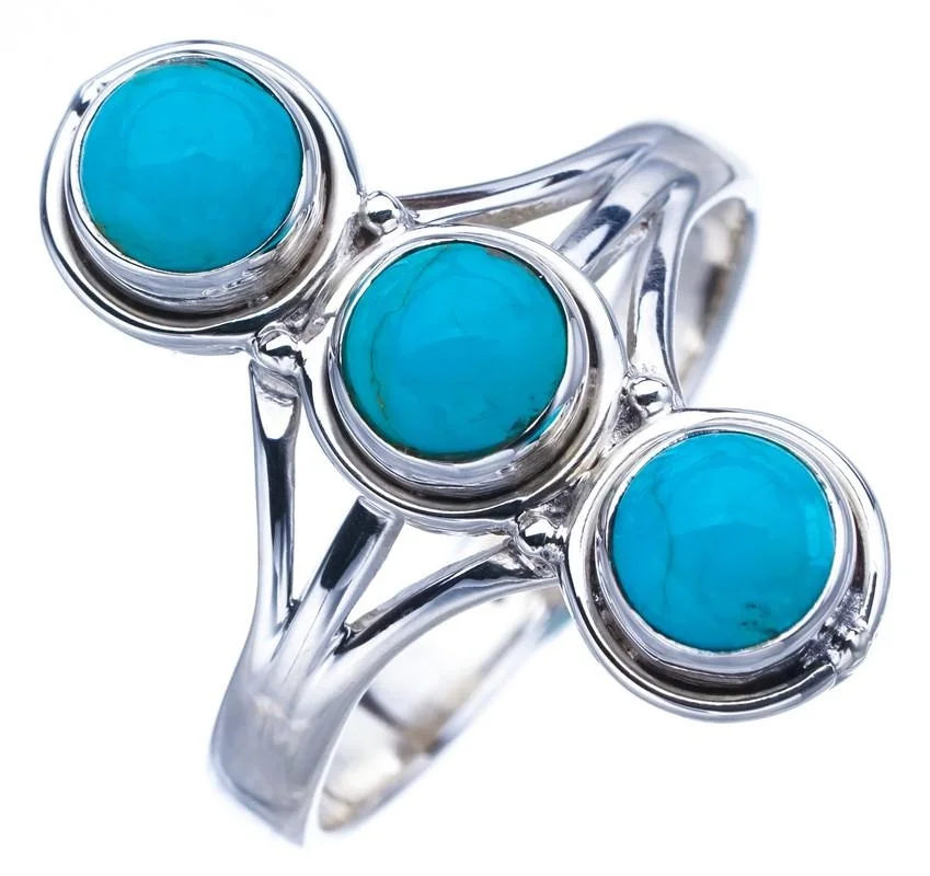 

StarGems Natural Turquoise Handmade 925 Sterling Silver Ring 10.5 F0432