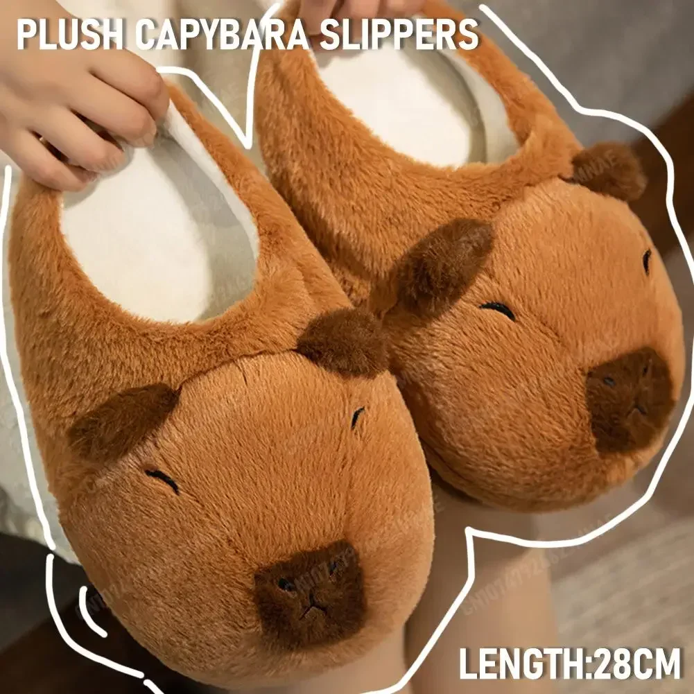 Women Plush Capybara Slippers Anti-Skid Capybara Animal Slippers Soft Cartoon Capybara Slippers Comfortable Indoor Home Slippers