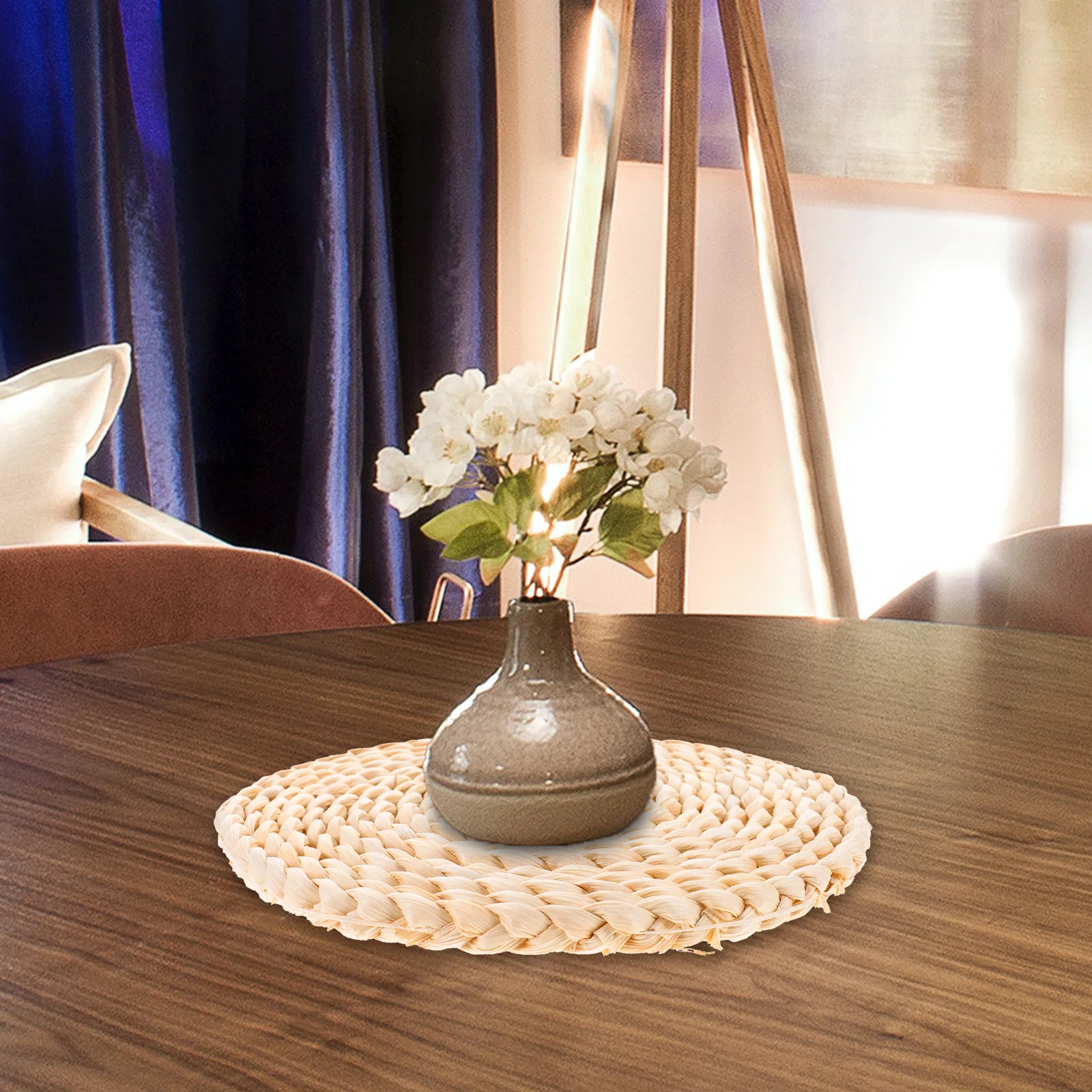 

2pcs Corn Skin Natural Woven Non-slip Round Heat Resistant Braided Place Mat Kitchen Dining Table Mats Straw Husks