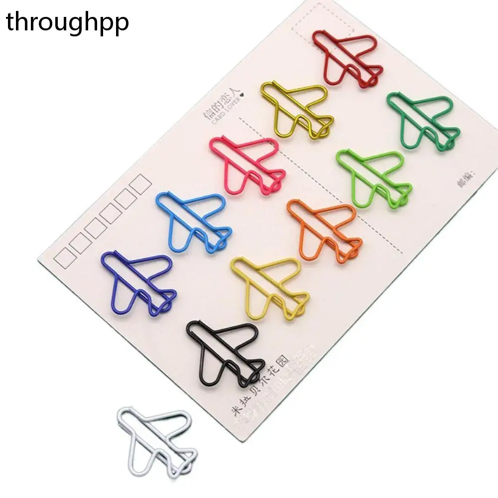 10Pcs Metal Memo Airplane Paper Clip Clip-on Airplane Shape Metal Paper Clips Irregular Creative Creative Bookmark Clip