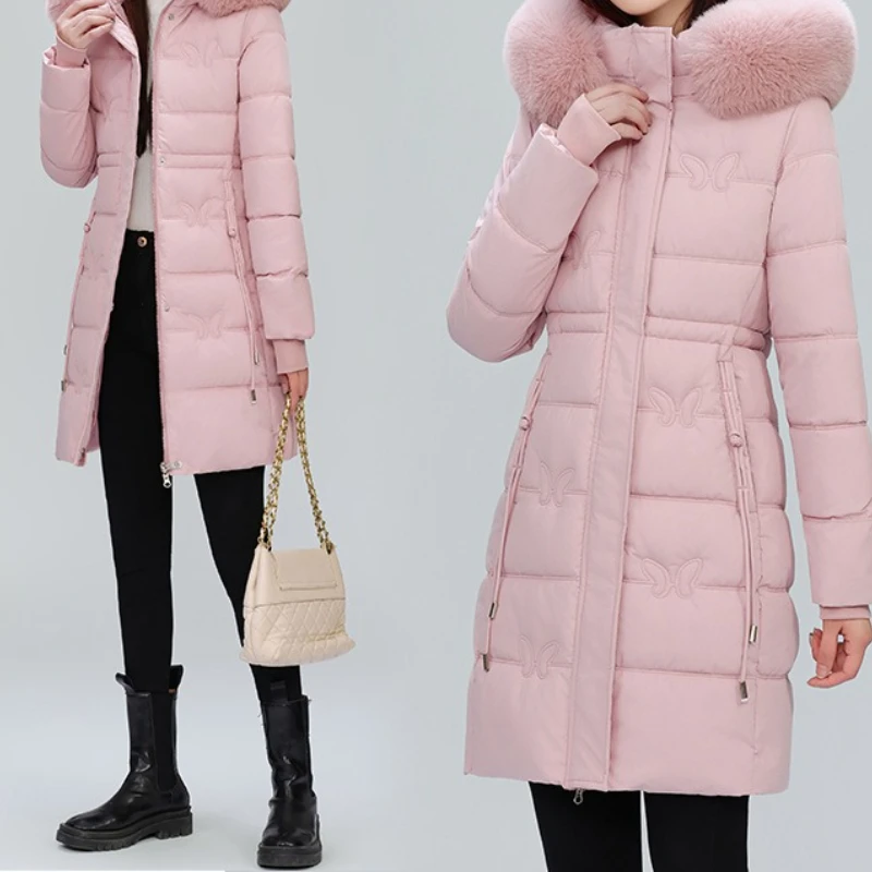 

Women's long cotton-padded clothes 2025 winter new slim-fitting cotton-padded jackets thickened warm big fur collar