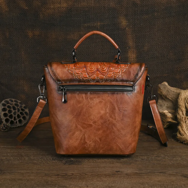 Johnature 2026 New Chinese Style Handmade Retro Leather Shoulder Bag Versatile Large Capacity Women's Handbag