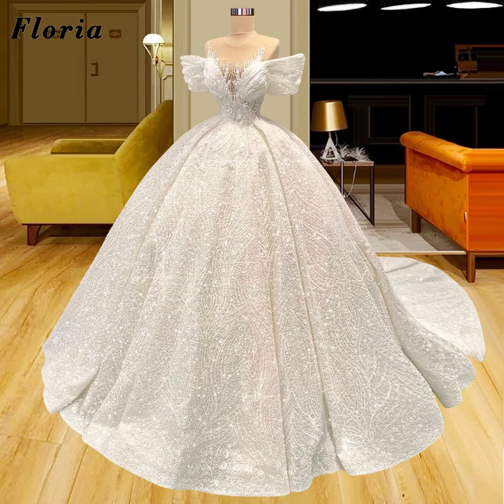 

Floria Modern Ball Gowns Bridal Gowns Arabic Dubai Off Shoulder Wedding Dresses New Arrival Couture Long Beaded Bride Dress 2022