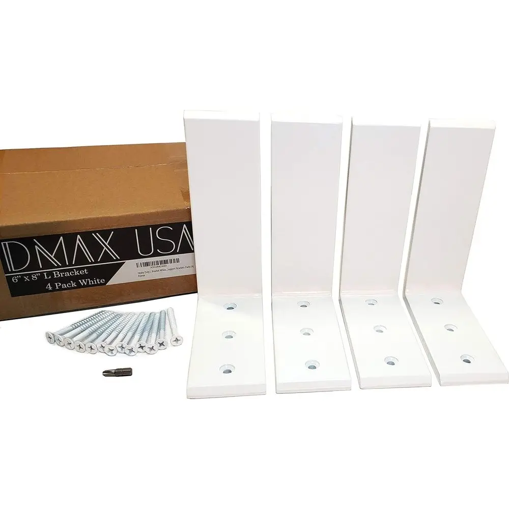 

Усиленные L-образные кронштейны из белой стали 6 x 8 | 4 шт. | Скрытые кронштейны для столешниц | Толщина 3/8 дюйма, выдерживает 150 фунтов | плавающий или...