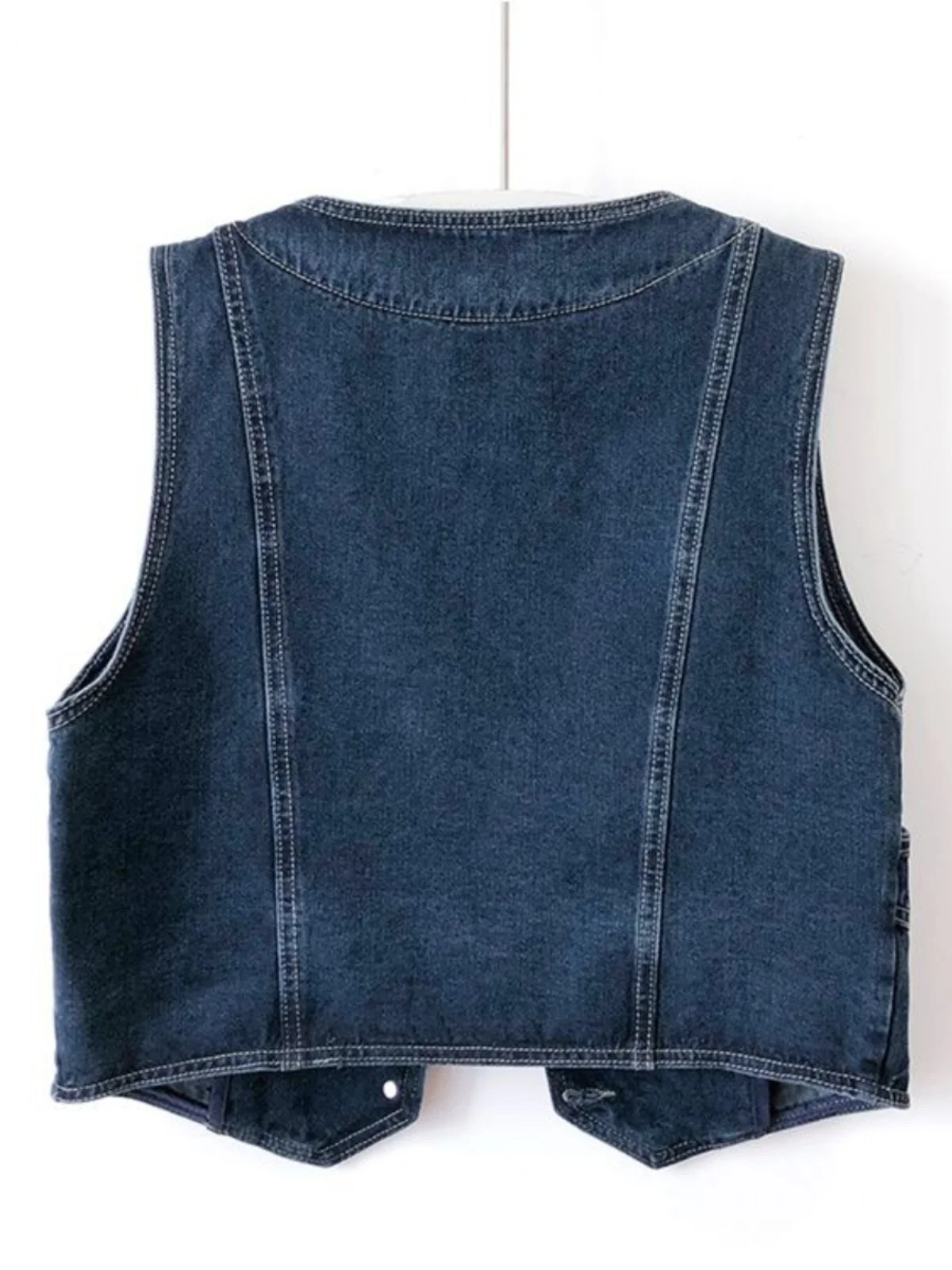 비수기 유럽 스타일 여성 조끼 또는 슬림핏 딥 블루 데님 재킷 V넥 가을 출퇴근 패션 키트 디자인