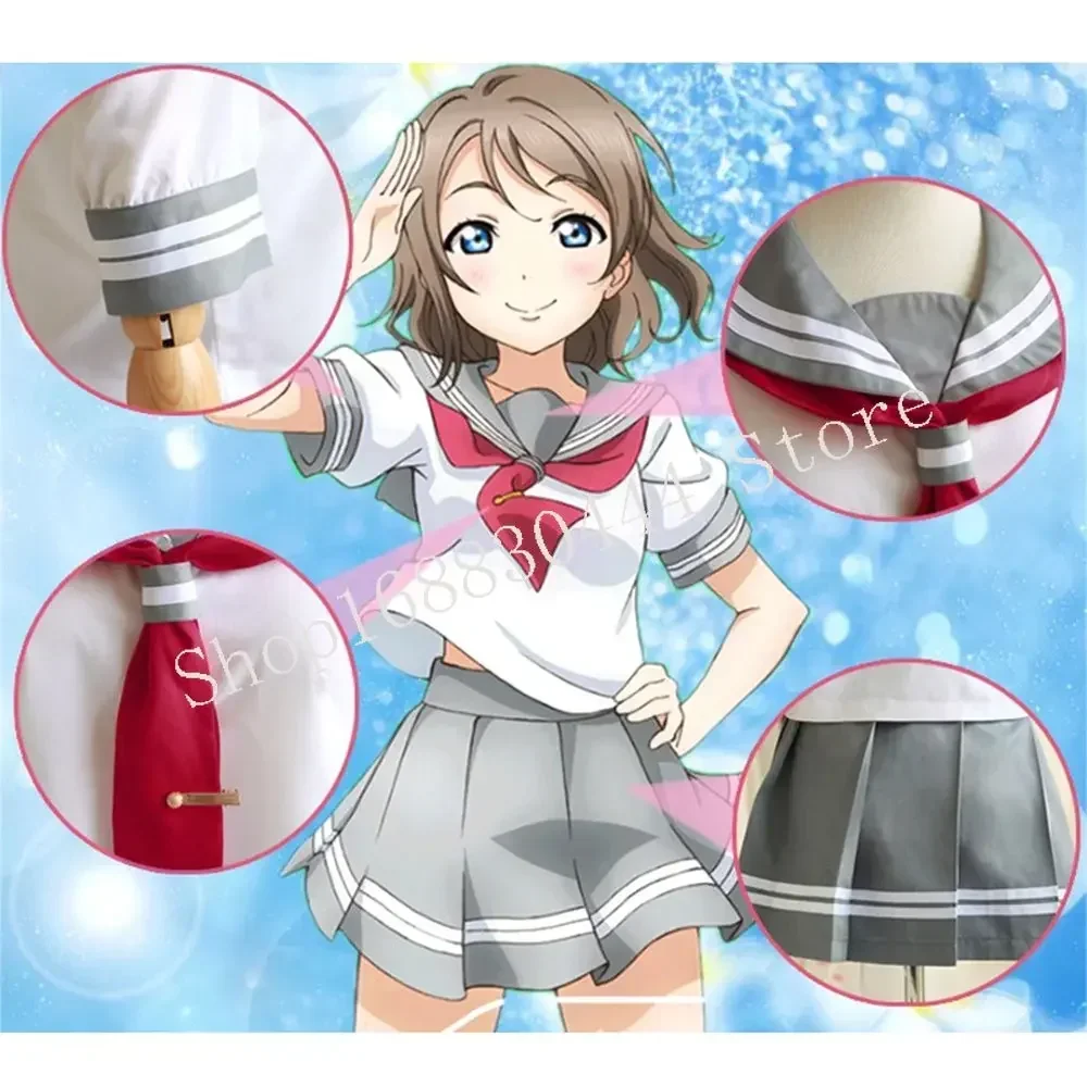 Vestido Lolita Anime japonês para menina, Love Live, Sunshine Aqours, Traje Cosplay Takami Chika, Vestido JK Branco, Uniforme Escolar de Marinheiro