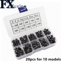 10 models 200pcs 6*6 Tact Switch Tactile Push Button Switch Kit, Height: 4.3MM~13MM DIP 4P micro switch 6x6 Key switch 6*6*5 mm