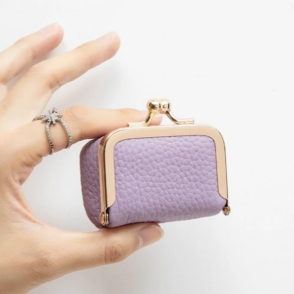 Soft PU Leather Kiss Lock Coin Purse Square Solid Color Leather Jewelry Bag Multifunctional Mini Small Item Bag Earphone