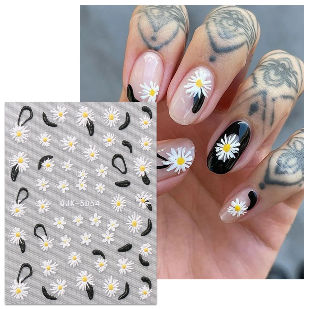 3pcs spring and summer flowers and plants delicate embossed nail art stickers, easy to apply for nail decoration, DIY, gifts, pa