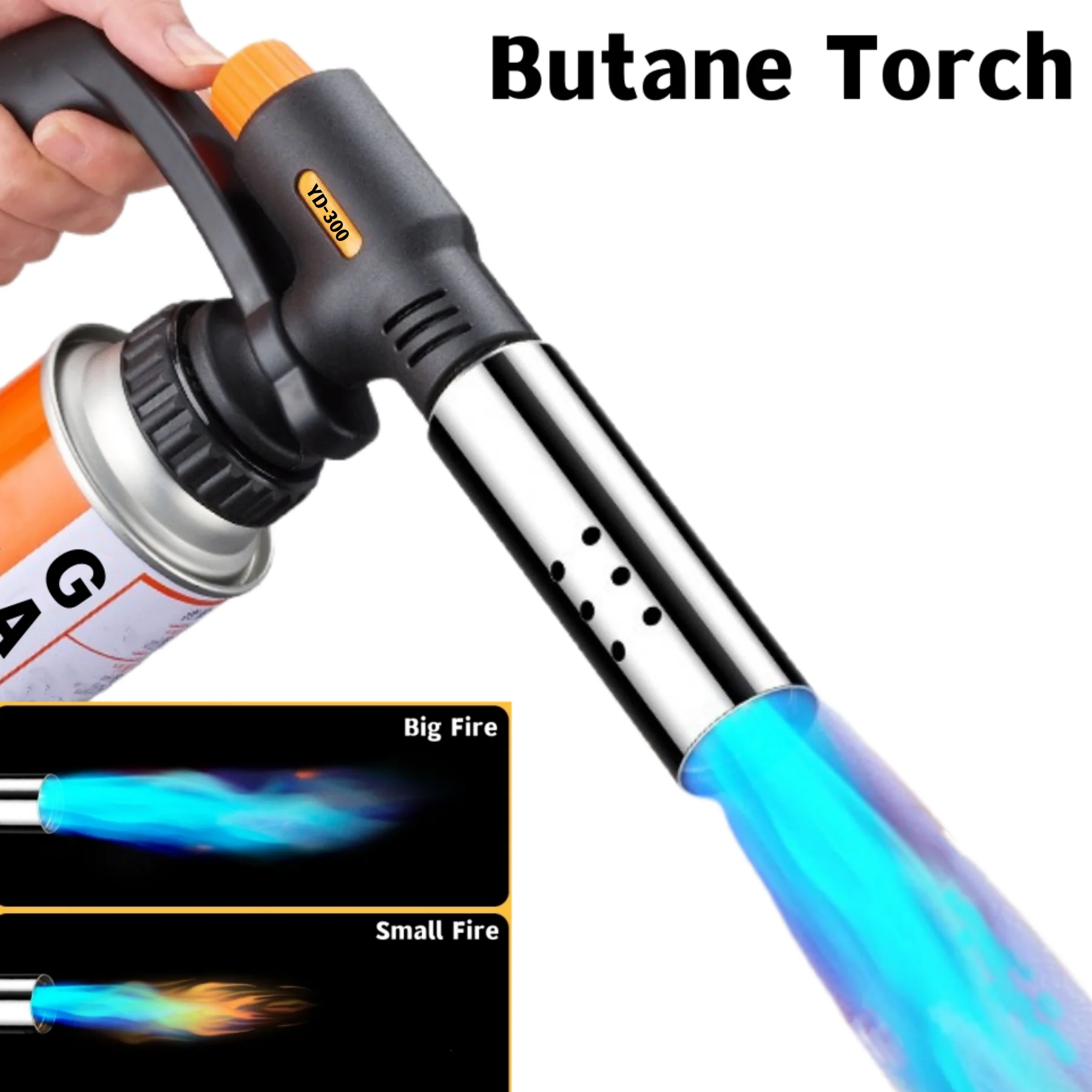 1pc Large Caliber Butane Torch Gas Flame Gun BBQ Torch Adjustable Flame for Barbecue Cooking Carbon Ignition Butane Flame Gun