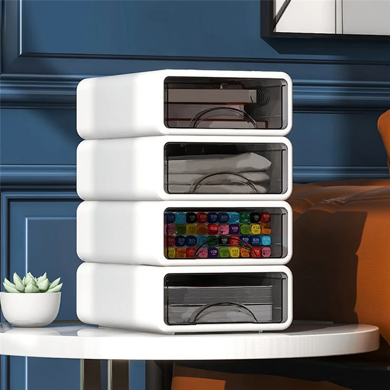 

BAAG-Stackable Plastic Organizer Box For Desktop, Makeup, Jewelry, Office Storage - Large Dustproof Container With Drawers