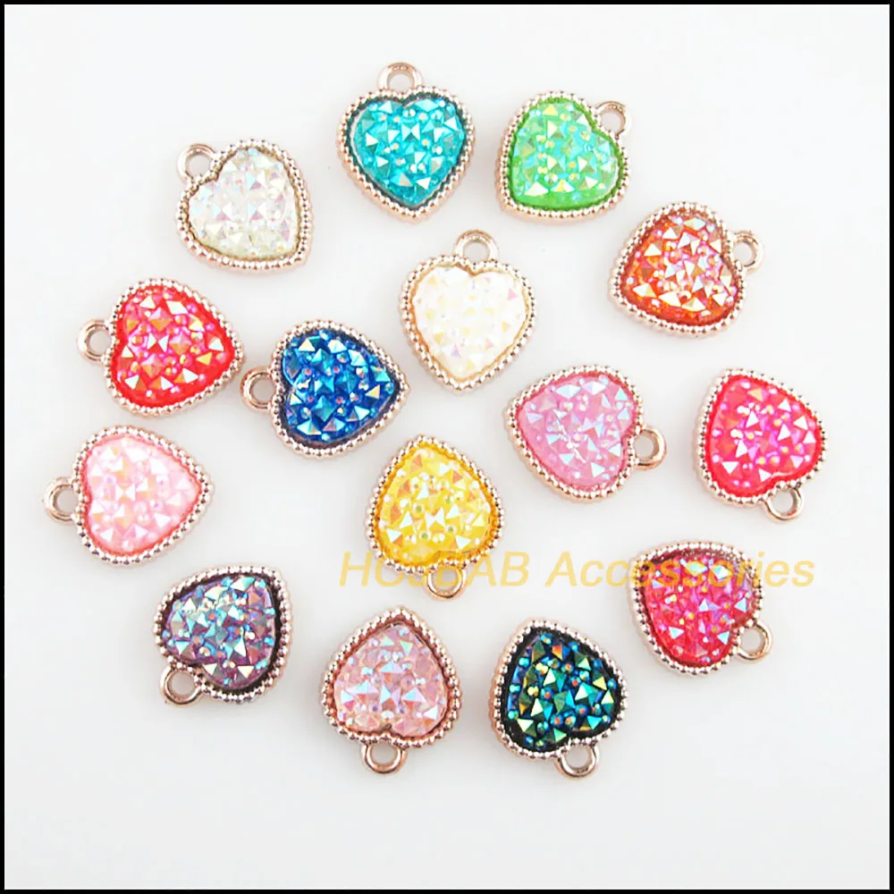 30Pcs KC Gold Color Retro Mixed Heart Resin Acrylic Charms Pendants 15.5x18.5mm
