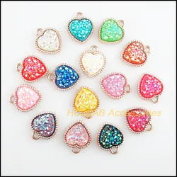 30Pcs KC Gold Color Retro Mixed Heart Resin Acrylic Charms Pendants 15.5x18.5mm
