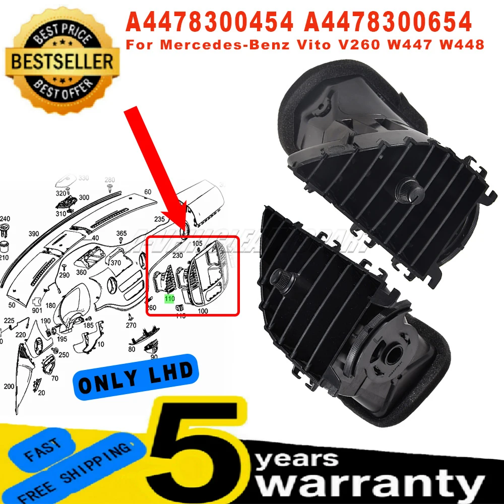 

A4478300454 New For Mercedes Benz Vito V260 W447 W448 LHD A4478300654 Dashboard Center A/C Grille Vent Air Conditioner Outlet