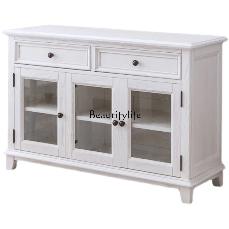 

American rural ash wood all solid wood dining side cabinet American furniture retro old wine cabinet