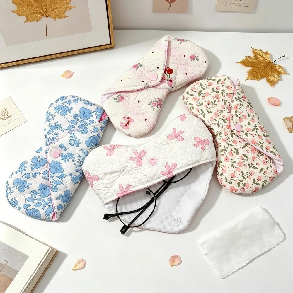 Floral Print Glasses Case Quilted Soft Cotton Sunglasses Pouch Button Closure Lightweight Eyeglasses Storage Bag Women Girls