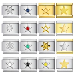 Fashion For Women Men Red Blue Green Color Star Italian Charm Link Fit 9mm Stainless Steel Bracelet DIY Making Jewelry Gifts