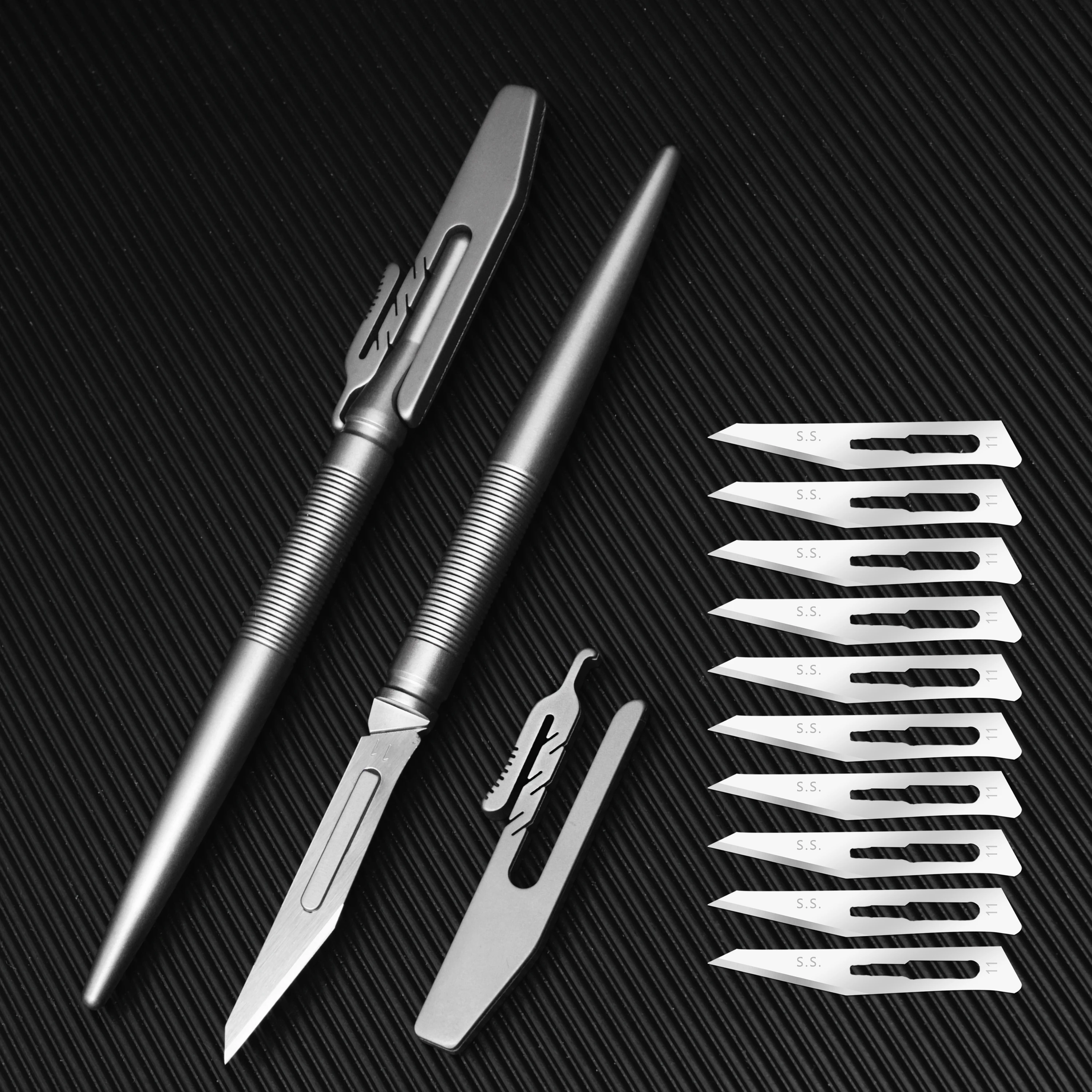 Titanium Alloy Scalpel Medical Surgical Knife EDC Outdoor Unpacking Pocket Knife With 10pcs Replaceable Blades