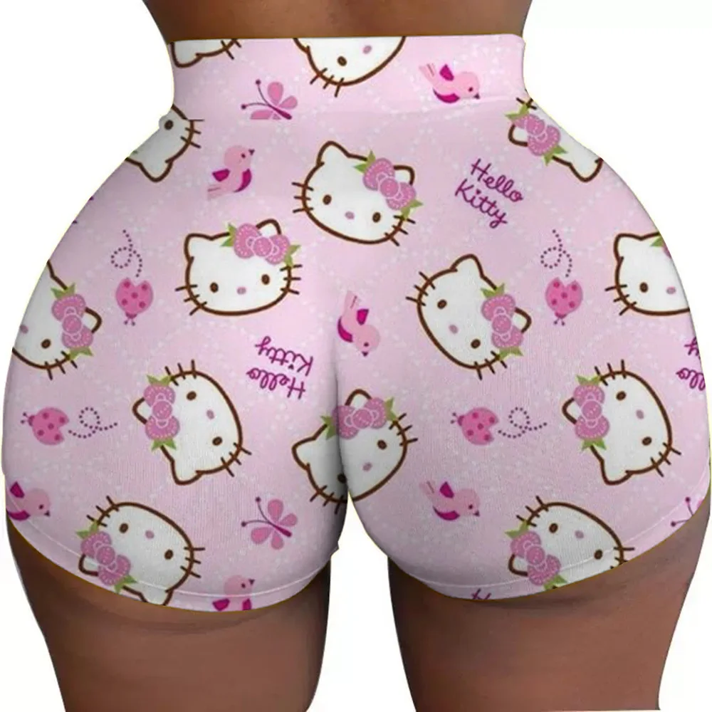 カスタムハローキティかわいい漫画バイカーランニングワークアウトショーツ女性のためのアニメジムアスレチックヨガショーツ