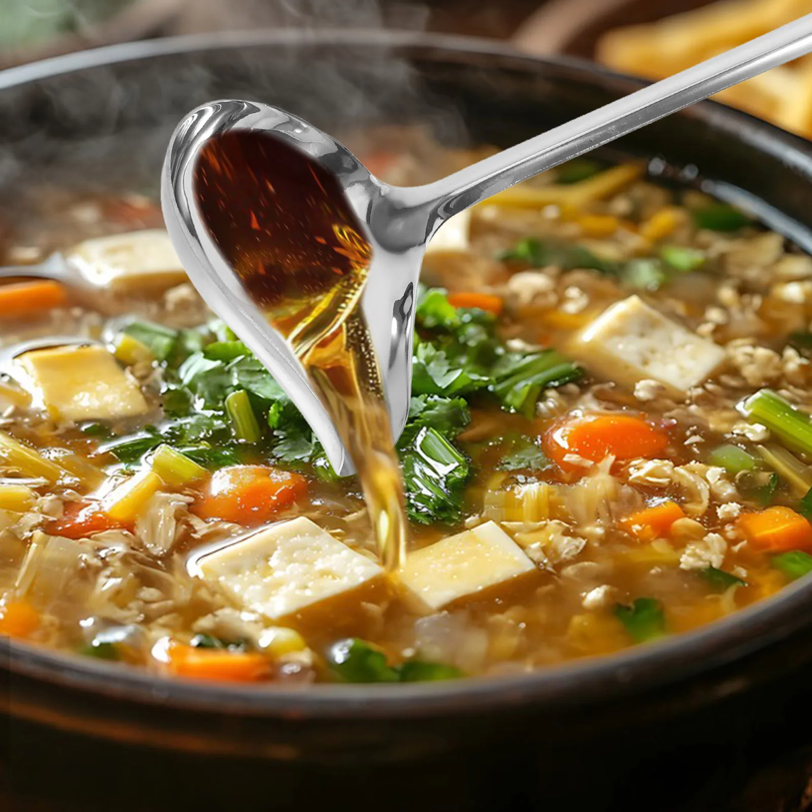 

2pcs Stainless Steel Sauce Drizzle Spoon Long Handle Soup Ladle For Hot Pot Kitchen Gadget Restaurant Gravy Tool Food Serving