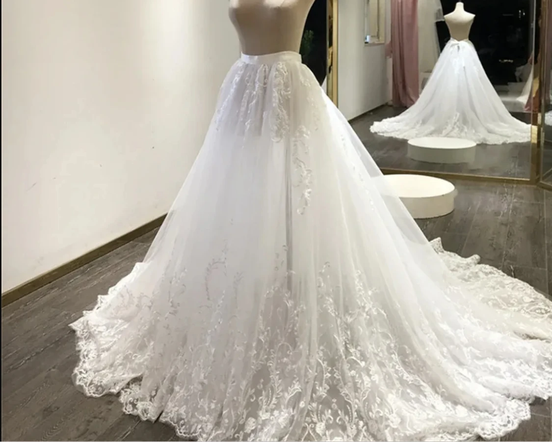 

Luxury Lace Appliques Detachable Train Wedding Removable Skirt For Dresses Bridal Overskirt custom size