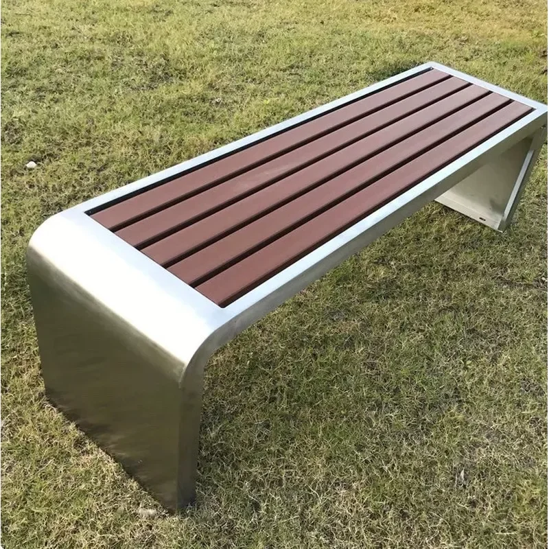 304 Stainless Steel Outdoor Bench Square Chair Anti Corrosion Park Station Community Waiting Seat Custom Creative Design