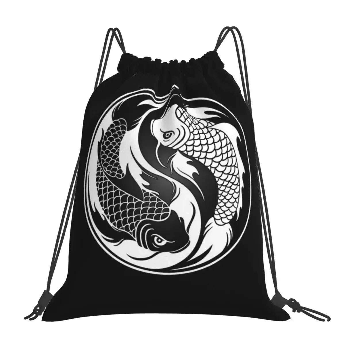 

Black And White Yin Yang Koi Fish Backpacks Drawstring Bags Drawstring Bundle Pocket Storage Bag BookBag For Man Woman School