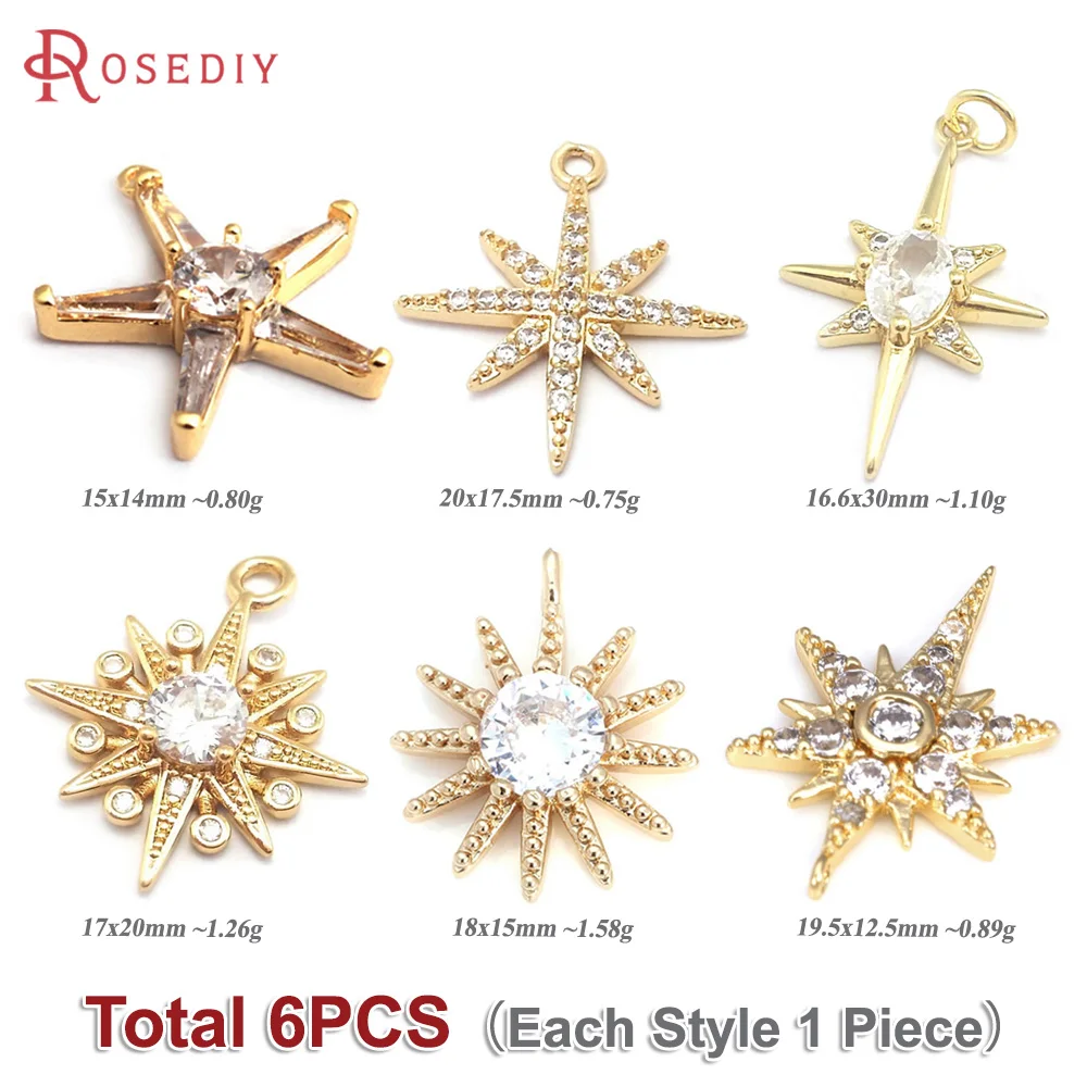 Total 6PCS (Each Style 1 Piece) Brass Zircon Mixed Star Charms Pendants Necklace Earrings Diy Jewelry Rosediy official-website